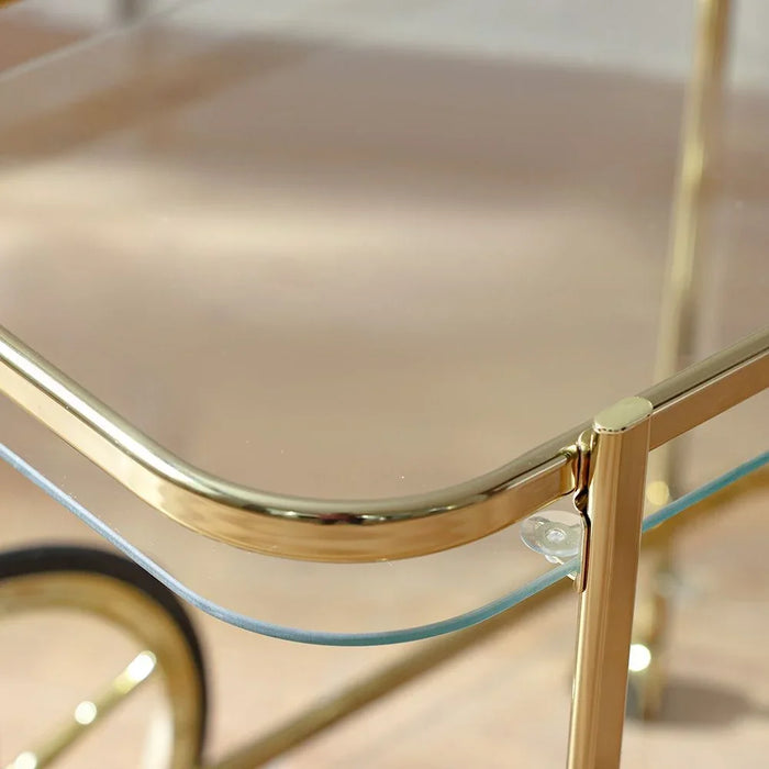 Raven 2 Tier Serving Trolley | Kitchen Trolley | Easy To Use Rolling Cart | Modern Design Serving Cart For Dining Room Kitchen L68xW44xH72cm Gold/Black/Clear