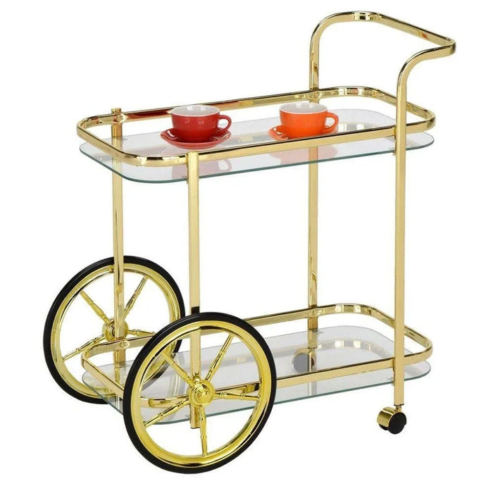 Raven 2 Tier Serving Trolley | Kitchen Trolley | Easy To Use Rolling Cart | Modern Design Serving Cart For Dining Room Kitchen L68xW44xH72cm Gold/Black/Clear
