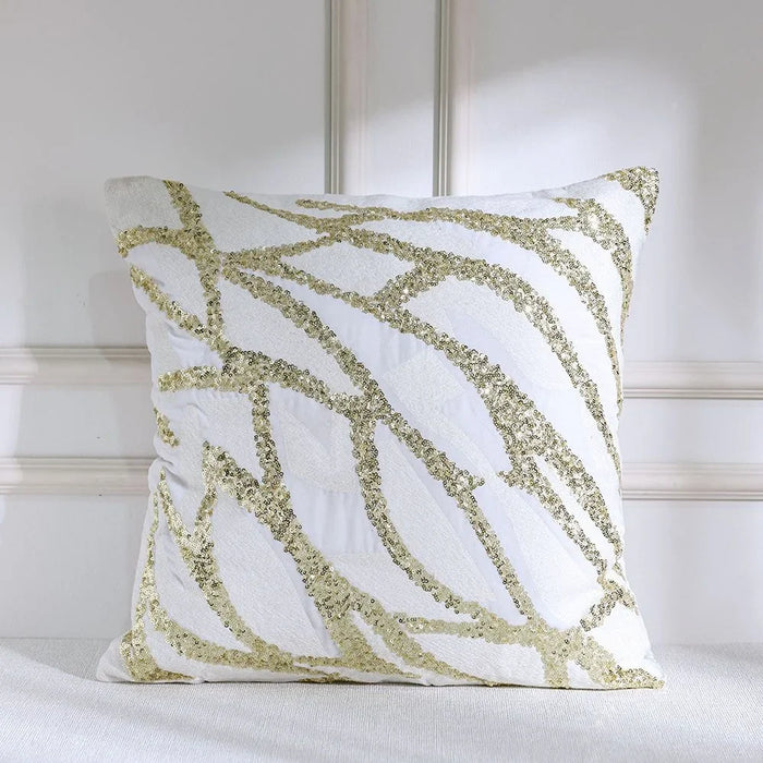 Danube Home Gleam Embroidered Cushion Cover - White/Gold - 45x45 cm | Polyester Decorative Lightweight Throw Pillow For Sofas, Couches, Beds For Living Room