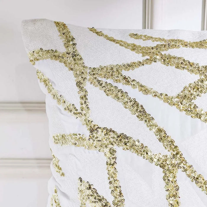 Danube Home Gleam Embroidered Cushion Cover - White/Gold - 45x45 cm | Polyester Decorative Lightweight Throw Pillow For Sofas, Couches, Beds For Living Room