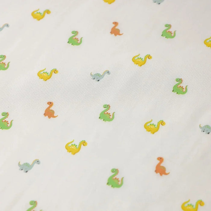Dreamz Dino Cotton Digital Printed Fitted Sheet with Pillow Case - 120x200+25 cm | Soft, Colorful Bedding For Kids | Durable, Easy Care, Fun Dino Design