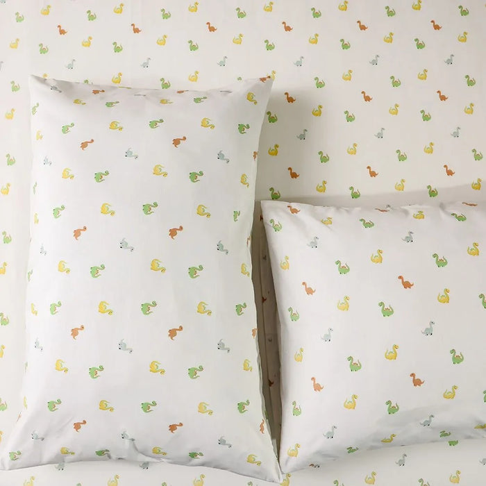 Dreamz Dino Cotton Digital Printed Fitted Sheet with Pillow Case - 120x200+25 cm | Soft, Colorful Bedding For Kids | Durable, Easy Care, Fun Dino Design