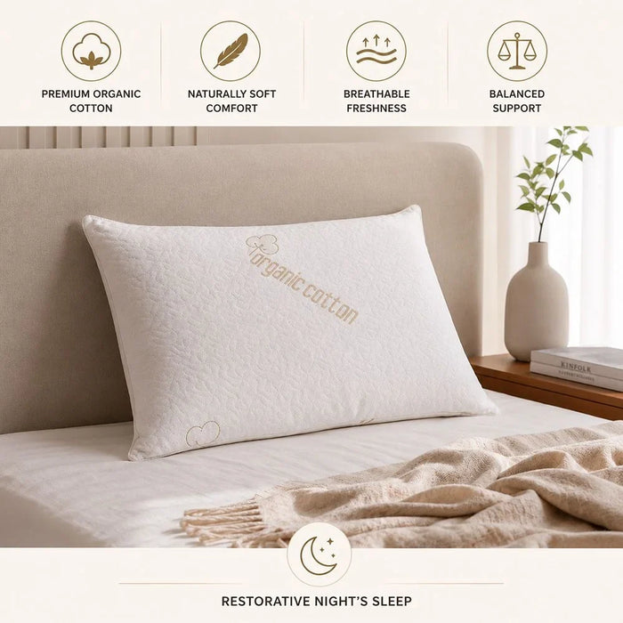 Organic Cotton Pillow - Beige, 50x70CM, For Sleep Support