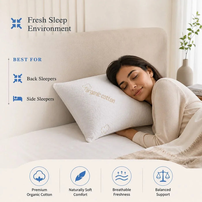 Organic Cotton Pillow - Beige, 50x70CM, For Sleep Support