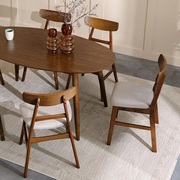Acton 7-Piece Oval Dining Set | Sturdy Kitchen Dining Table With 6 Dining Chairs | 1+6 Seater Solid Wood Modern Design Furniture For Home Dining Room - Walnut Beige