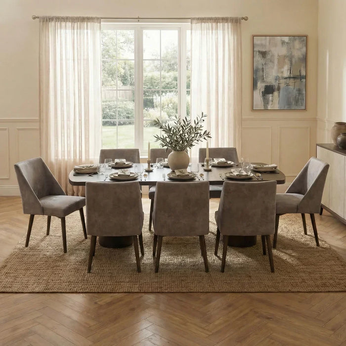 Benvinda 1+8 Wooden Dining Set - 8-Seater Dining-Room Furniture in Walnut/Brown - Engineered Solid Wood Table with 8 Chairs - Stylish Multi Color Design - Perfect for Family Gatherings - 2 Year Warranty - Made in Malaysia