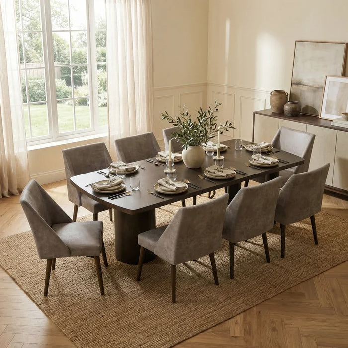 Benvinda 1+8 Wooden Dining Set - 8-Seater Dining-Room Furniture in Walnut/Brown - Engineered Solid Wood Table with 8 Chairs - Stylish Multi Color Design - Perfect for Family Gatherings - 2 Year Warranty - Made in Malaysia