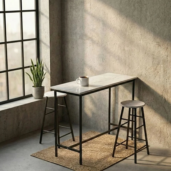 Paloz 1+2 High Table Set - Modern White/Black Dining Room Furniture, 2-Seater Dining Set with Engineered Wood & Metal, Ideal for Small Spaces
