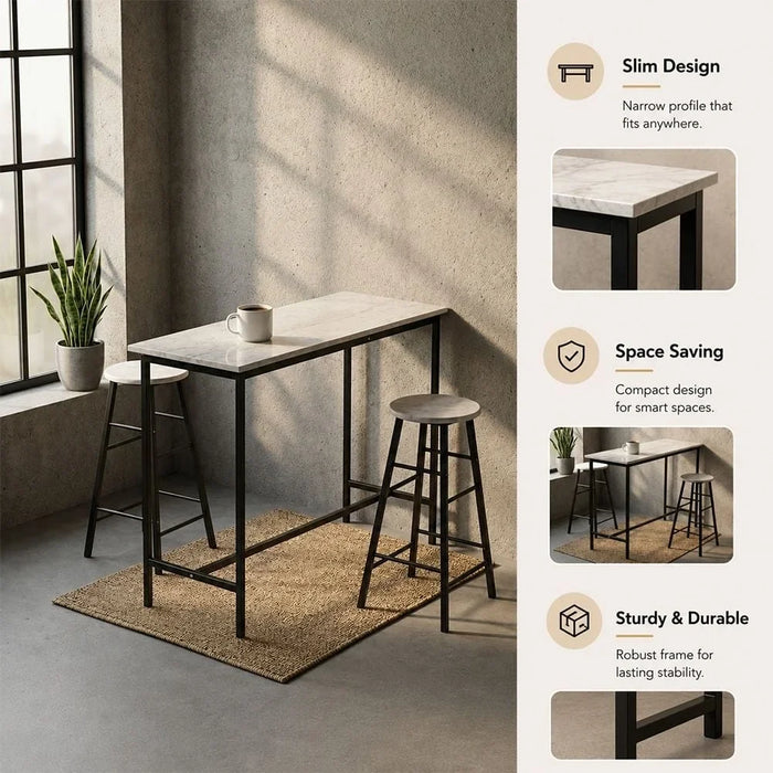 Paloz 1+2 High Table Set - Modern White/Black Dining Room Furniture, 2-Seater Dining Set with Engineered Wood & Metal, Ideal for Small Spaces