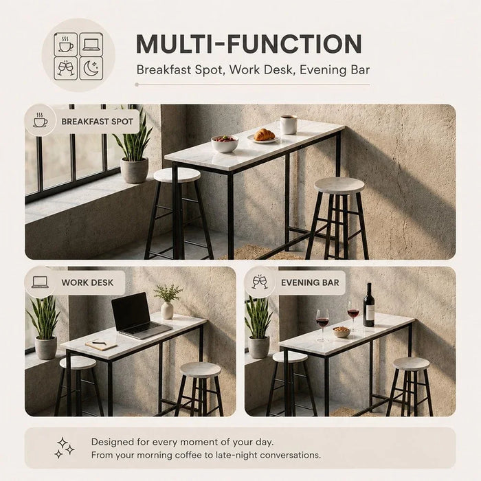 Paloz 1+2 High Table Set - Modern White/Black Dining Room Furniture, 2-Seater Dining Set with Engineered Wood & Metal, Ideal for Small Spaces