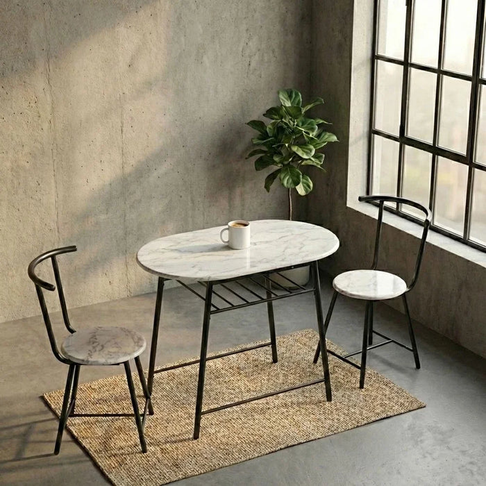 Alyaz 1+2 Dining Set - Modern White/Black Engineered Wood Table & 2 Chairs for Dining Room - Stylish 2-Seater Furniture with Melamine Lamination