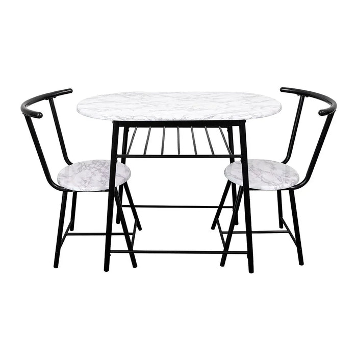 Alyaz 1+2 Dining Set - Modern White/Black Engineered Wood Table & 2 Chairs for Dining Room - Stylish 2-Seater Furniture with Melamine Lamination