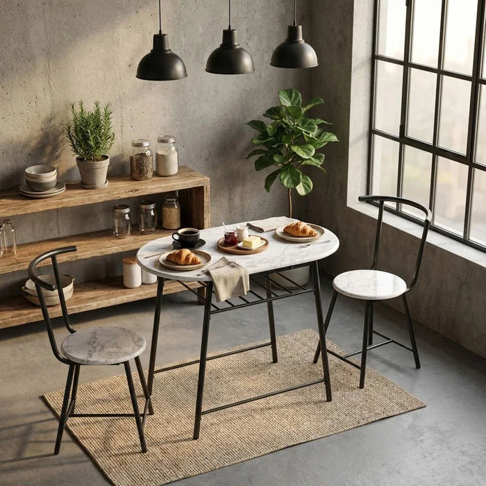 Alyaz 1+2 Dining Set - Modern White/Black Engineered Wood Table & 2 Chairs for Dining Room - Stylish 2-Seater Furniture with Melamine Lamination