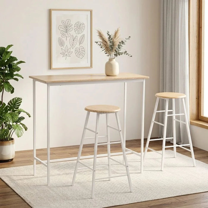 Paloz 1+2 High Dining Table Set - Stylish Sonoma Oak/White Finish, Ideal for Small Spaces, Engineered Wood & Metal, 2-Seater Dining Room Furniture