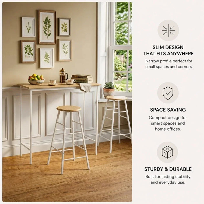 Paloz 1+2 High Dining Table Set - Stylish Sonoma Oak/White Finish, Ideal for Small Spaces, Engineered Wood & Metal, 2-Seater Dining Room Furniture