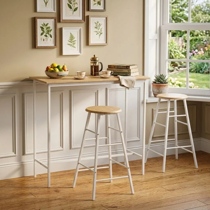 Paloz 1+2 High Dining Table Set - Stylish Sonoma Oak/White Finish, Ideal for Small Spaces, Engineered Wood & Metal, 2-Seater Dining Room Furniture