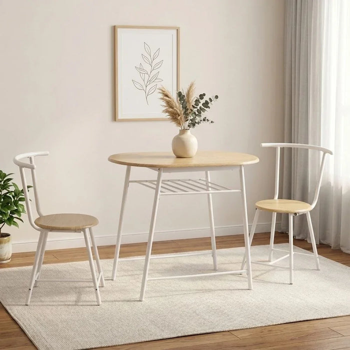 Alyaz 1+2 Dining Set - Stylish Sonoma Oak/White Dining Room Furniture, 2-Seater Table & Chairs, Engineered Wood with Metal Legs, Ideal for Small Spaces