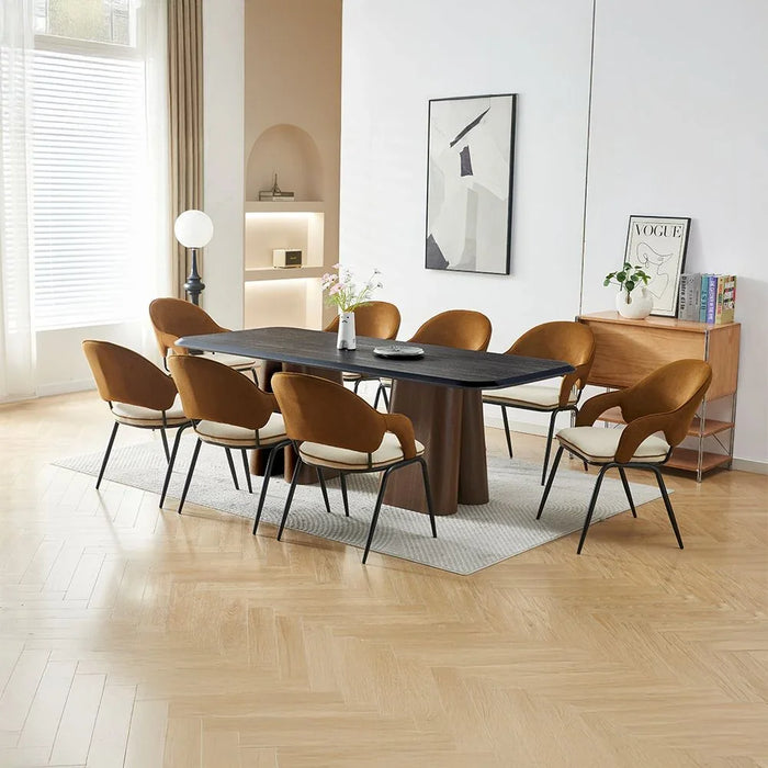 Kumo 1+8 Seater Dining Set 9-Piece Comfortable Dining Set | Kitchen Dining Table With 8 Dining Chairs | Modern Design Furniture For Dining Room - Grey/Walnut Veneer