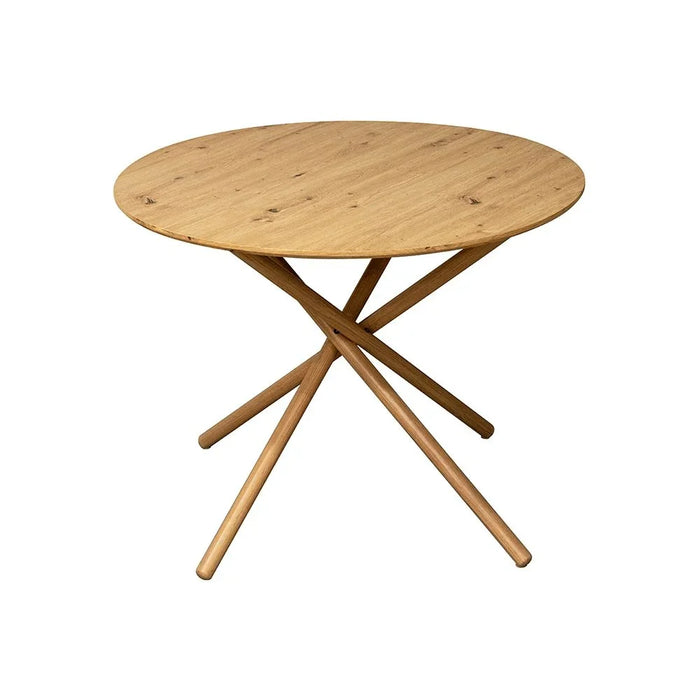 Eubank 1+4 Round Dining Set 5-Piece Comfortable Dining Set | Kitchen Dining Table With 4 Dining Chairs | Modern Design Furniture For Dining Room - Natural Oak/Beige