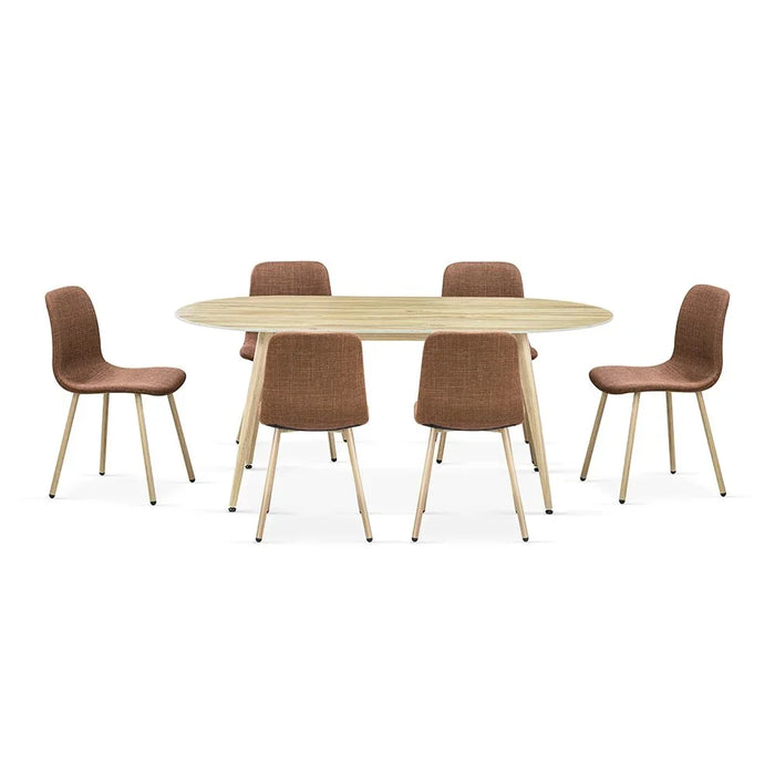 Sapphire 1+6 Sintered Stone Dining Set 7-Piece Comfortable Dining Set | Kitchen Dining Table With 6 Dining Chairs | Modern Design Furniture For Dining Room - Natural Oak/Brown
