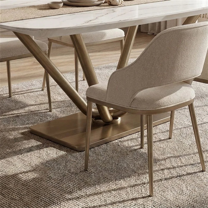 Dreamfield 1+6 Stone Top Dining Set | 7-Piece Comfortable Dining Set | Kitchen Dining Table With 6 Dining Chairs | Modern Design Furniture For Dining Room - White Marble/Brushed Gold