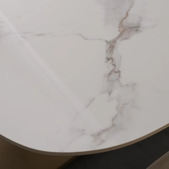 Dreamfield 1+6 Stone Top Dining Set | 7-Piece Comfortable Dining Set | Kitchen Dining Table With 6 Dining Chairs | Modern Design Furniture For Dining Room - White Marble/Brushed Gold