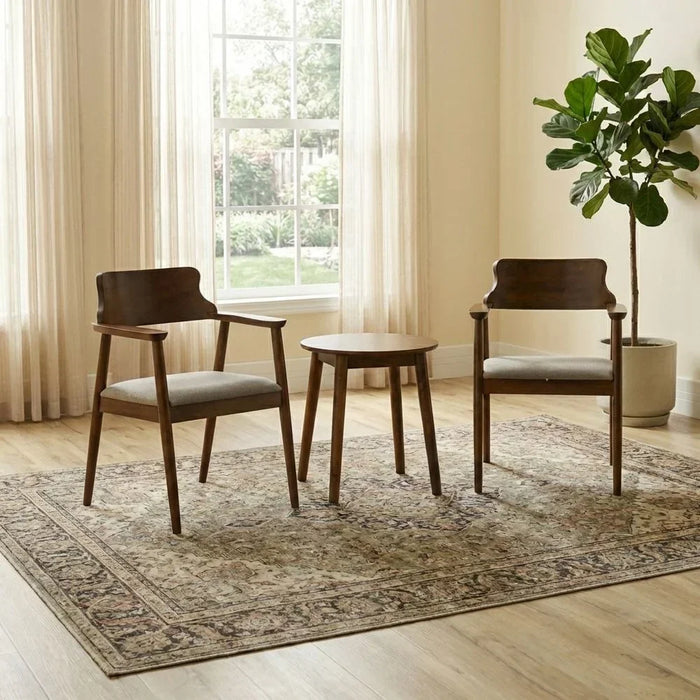 Mervil 3-Piece Round Table Balcony Set Sturdy Kitchen Bistro Table With 2 Dining Chairs 1+2 Seater Wooden Modern Design Furniture For Home Dining Room - Style Oak/Light Brown