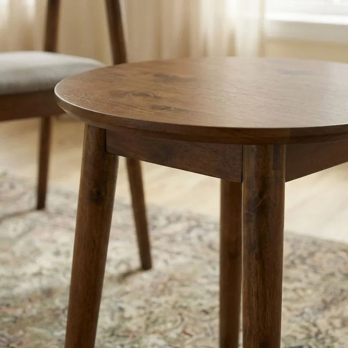 Mervil 3-Piece Round Table Balcony Set Sturdy Kitchen Bistro Table With 2 Dining Chairs 1+2 Seater Wooden Modern Design Furniture For Home Dining Room - Style Oak/Light Brown