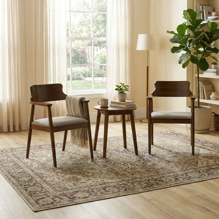 Mervil 3-Piece Round Table Balcony Set Sturdy Kitchen Bistro Table With 2 Dining Chairs 1+2 Seater Wooden Modern Design Furniture For Home Dining Room - Style Oak/Light Brown