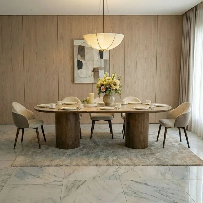 Austria 1 + 8-Seater Dining Set-Natural Walnut/Beige-With 2-Year Warranty