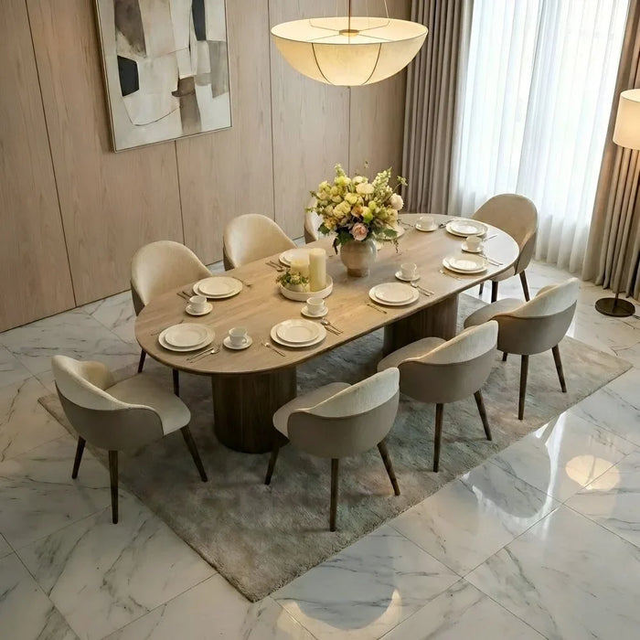 Austria 1 + 8-Seater Dining Set-Natural Walnut/Beige-With 2-Year Warranty