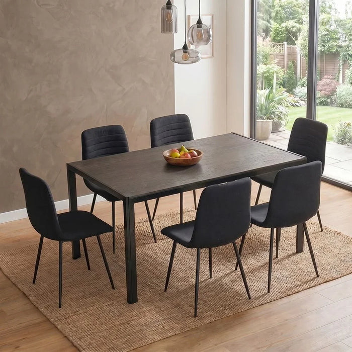Arbel 1+6 Sintered Stone Dining Set 7-Piece Comfortable Dining Set Sturdy Kitchen Dining Table With 6 Dining Chairs Modern Design Furniture For Home Dining Room - Black
