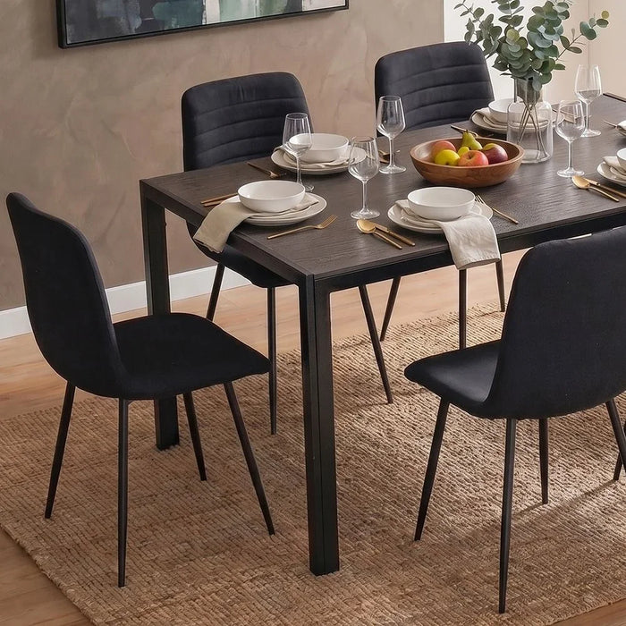 Arbel 1+6 Sintered Stone Dining Set 7-Piece Comfortable Dining Set Sturdy Kitchen Dining Table With 6 Dining Chairs Modern Design Furniture For Home Dining Room - Black