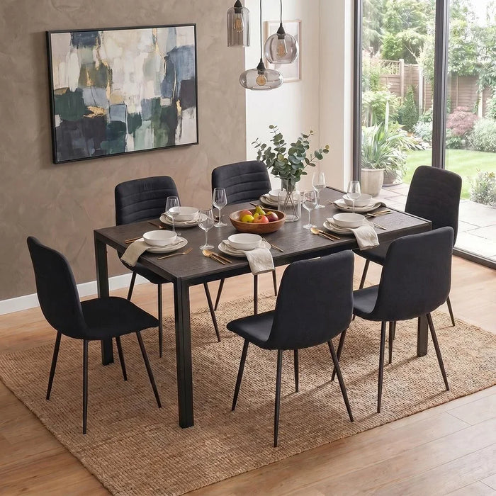 Arbel 1+6 Sintered Stone Dining Set 7-Piece Comfortable Dining Set Sturdy Kitchen Dining Table With 6 Dining Chairs Modern Design Furniture For Home Dining Room - Black