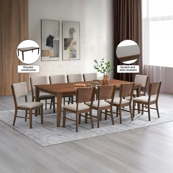 11-Piece Raytown 1 + 10 Solidwood Dining Set Dining Set Sturdy Kitchen Dining Table With 10-Seater Dining Chairs Wooden Modern Design Furniture For Home Dining Room - Walnut/Brown