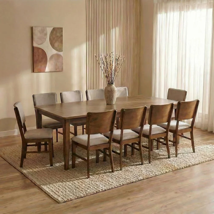 11-Piece Raytown 1 + 10 Solidwood Dining Set Dining Set Sturdy Kitchen Dining Table With 10-Seater Dining Chairs Wooden Modern Design Furniture For Home Dining Room - Walnut/Brown