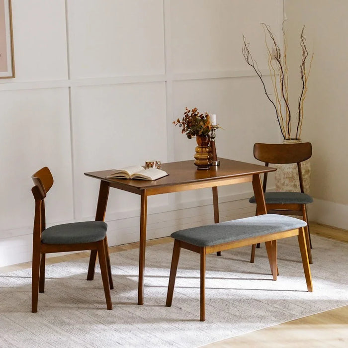 Gemson 1+2+Bench 4Seater Dining Set | 4-Piece Comfortable Dining Set | Kitchen Dining Table With 2 Dining Chairs And 1 Bench | Modern Design Furniture For Dining Room Kitchen - Walnut