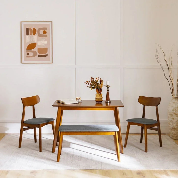 Gemson 1+2+Bench 4Seater Dining Set | 4-Piece Comfortable Dining Set | Kitchen Dining Table With 2 Dining Chairs And 1 Bench | Modern Design Furniture For Dining Room Kitchen - Walnut