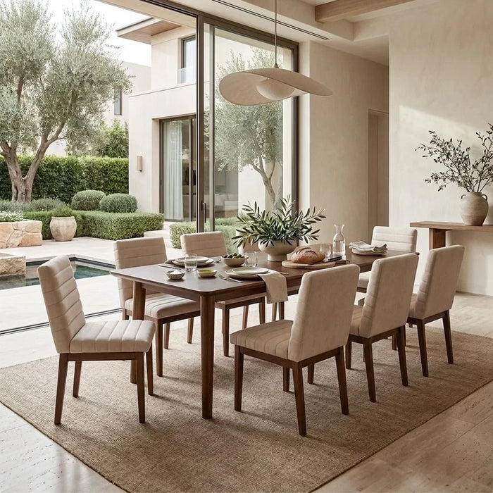 Gerry 1+8 Wooden Dining Set | 9-Piece Comfortable Dining Set | Kitchen Dining Table With 8 Dining Chairs | Modern Design Furniture For Dining Room - Walnut-Antique Brown/Beige