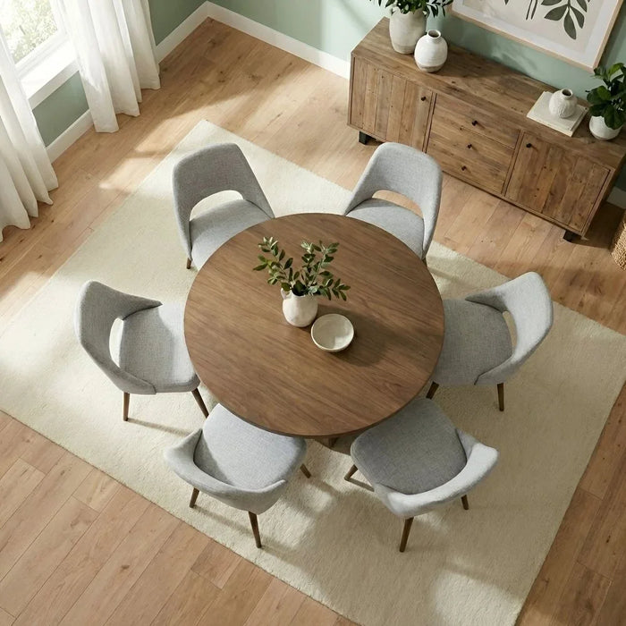 Gemma 1+6 Round Wooden Dining Set | 7-Piece Comfortable Dining Set | Kitchen Dining Table With 6 Dining Chairs | Modern Design Furniture For Dining Room - Antique Brown/Grey