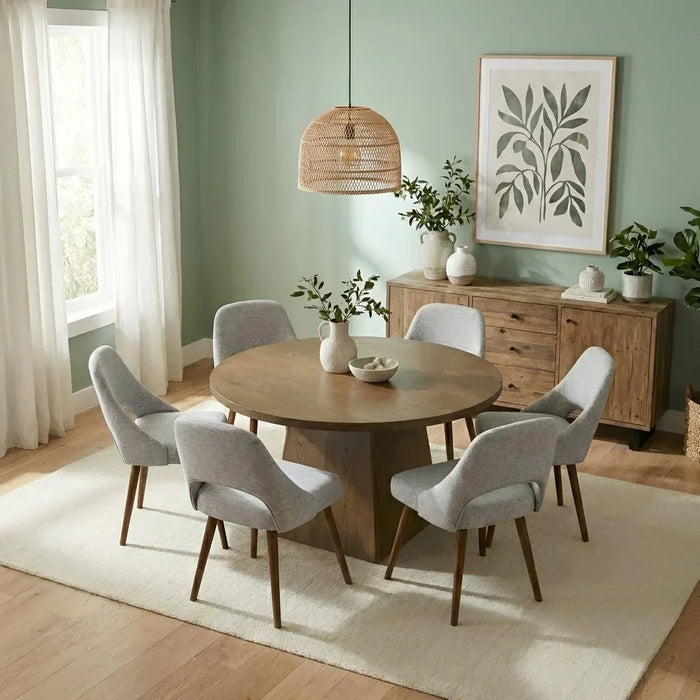 Gemma 1+6 Round Wooden Dining Set | 7-Piece Comfortable Dining Set | Kitchen Dining Table With 6 Dining Chairs | Modern Design Furniture For Dining Room - Antique Brown/Grey