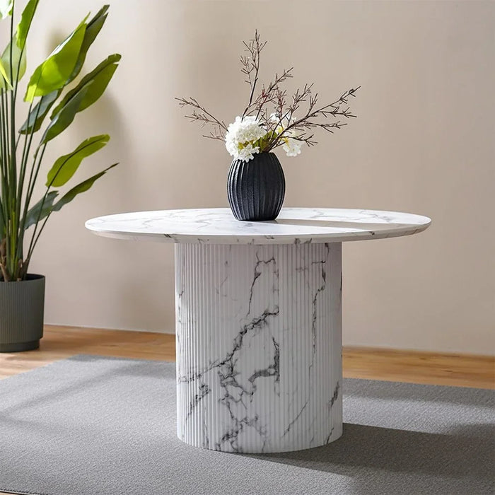 Davion 4 Seater Round Dining Table  | Sturdy Dining Table Without Chairs | Modern Design Desk Furniture For Kitchen And Dining Room L120xW120xH75cm-White