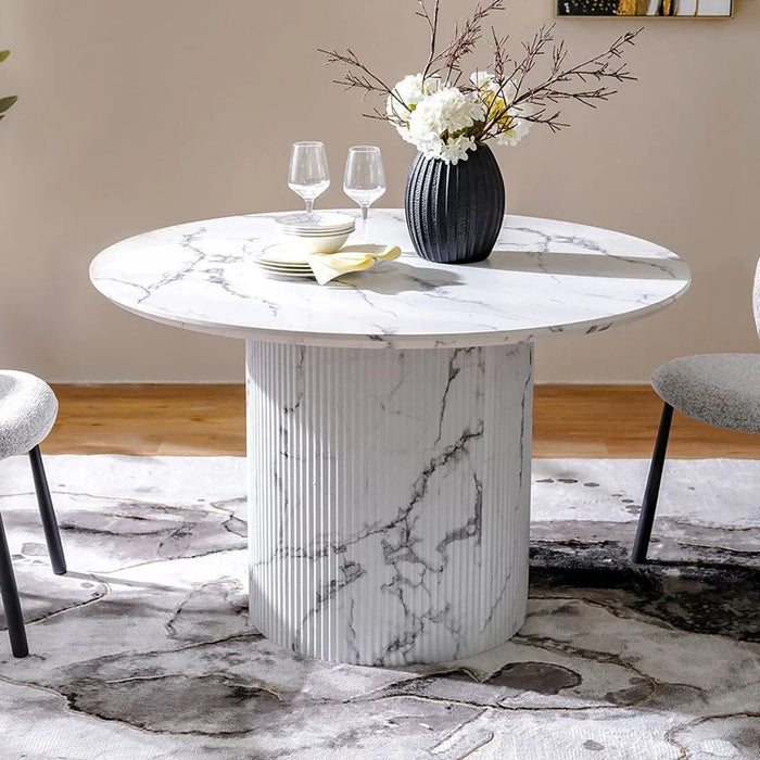 Davion 4 Seater Round Dining Table  | Sturdy Dining Table Without Chairs | Modern Design Desk Furniture For Kitchen And Dining Room L120xW120xH75cm-White