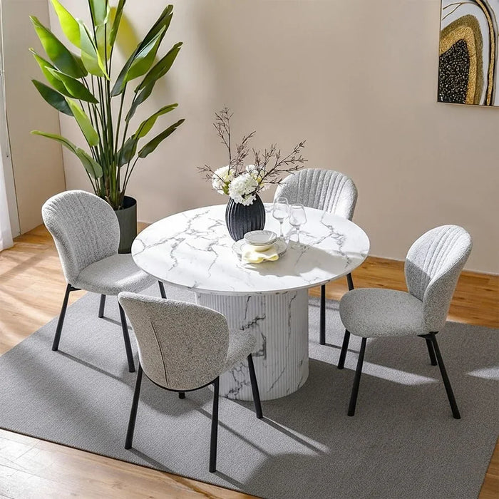 Davion 4 Seater Round Dining Table  | Sturdy Dining Table Without Chairs | Modern Design Desk Furniture For Kitchen And Dining Room L120xW120xH75cm-White
