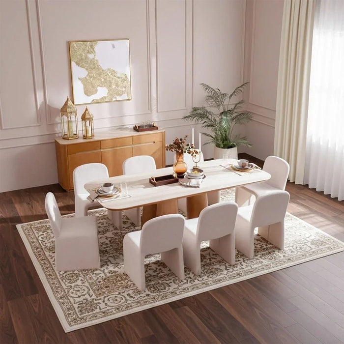 Nordomi 8 Seater Stone Top Dining Table | Sturdy Dining Table Without Chairs | Modern Design Desk Furniture For Kitchen And Dining Room L220xW100xH75.7cm-Cream/Natural Oak
