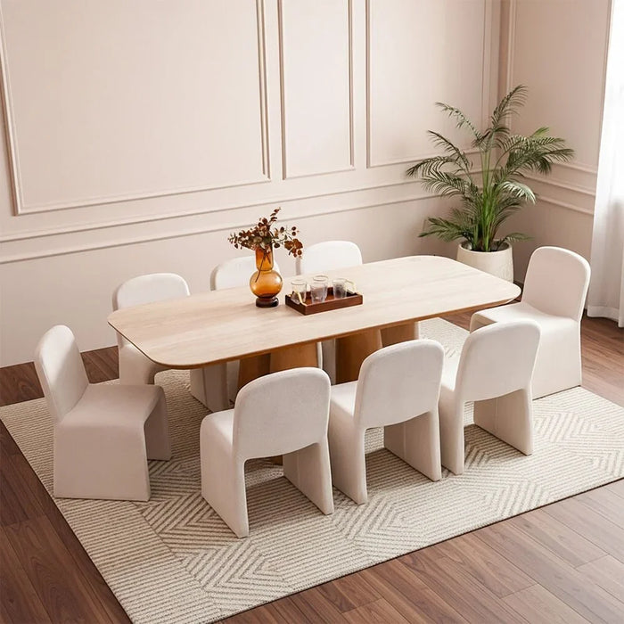 Nordomi 8 Seater Stone Top Dining Table | Sturdy Dining Table Without Chairs | Modern Design Desk Furniture For Kitchen And Dining Room L220xW100xH75.7cm-Cream/Natural Oak