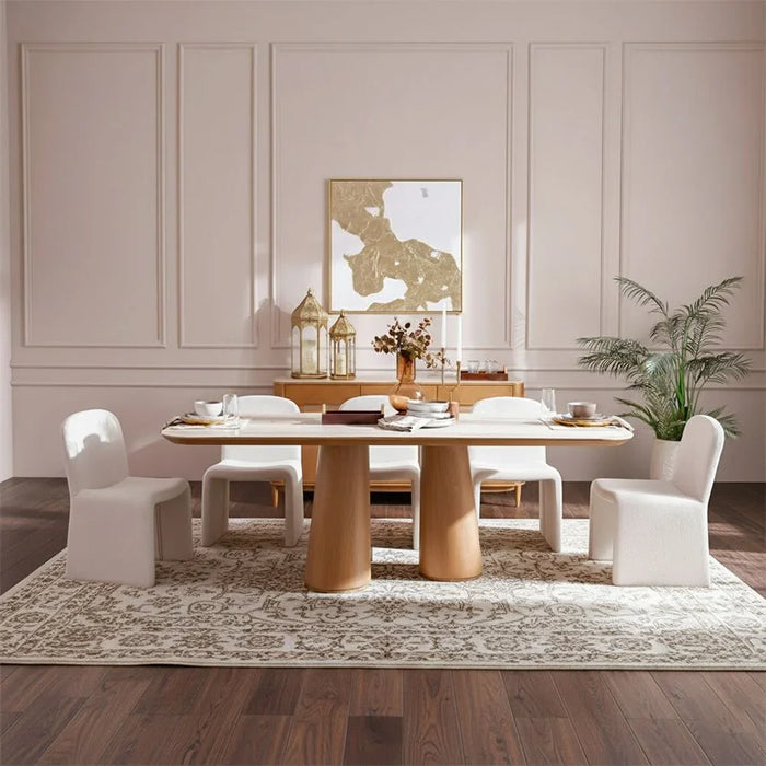 Nordomi 8 Seater Stone Top Dining Table | Sturdy Dining Table Without Chairs | Modern Design Desk Furniture For Kitchen And Dining Room L220xW100xH75.7cm-Cream/Natural Oak