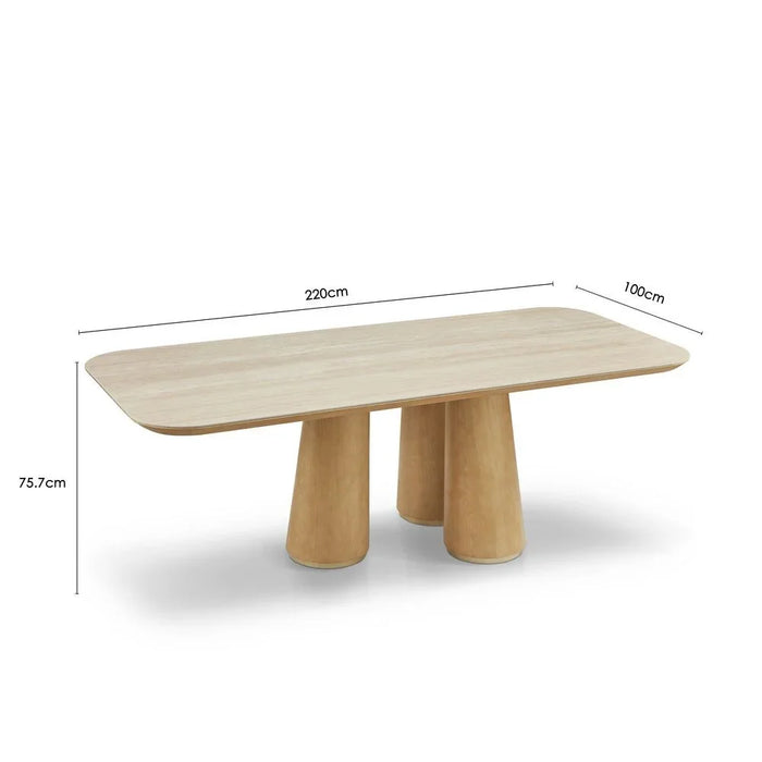 Nordomi 8 Seater Stone Top Dining Table | Sturdy Dining Table Without Chairs | Modern Design Desk Furniture For Kitchen And Dining Room L220xW100xH75.7cm-Cream/Natural Oak