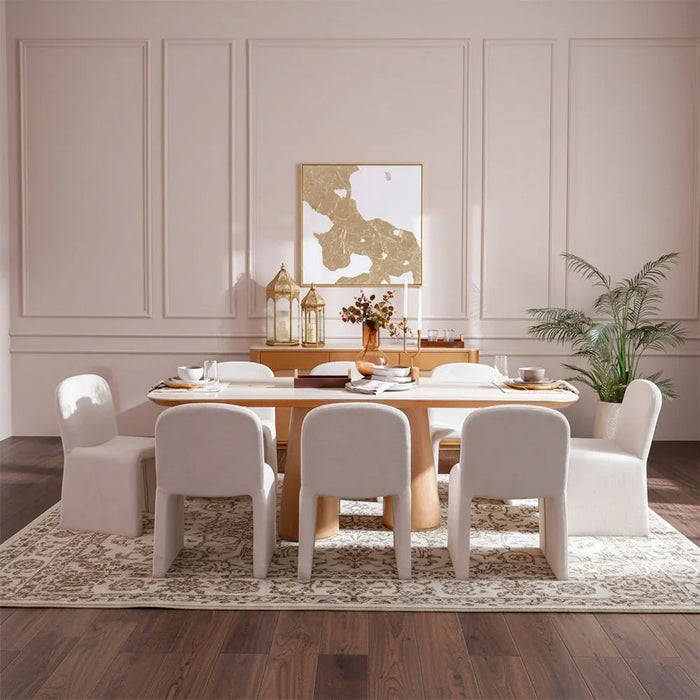 Nordomi 8 Seater Stone Top Dining Table | Sturdy Dining Table Without Chairs | Modern Design Desk Furniture For Kitchen And Dining Room L220xW100xH75.7cm-Cream/Natural Oak