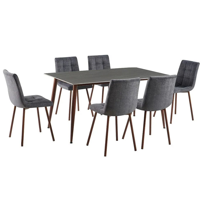 Akershus 1+6 Sintered Stone Top Dining Set | 7-Piece Comfortable Dining Set | Kitchen Dining Table With 6 Dining Chairs | Modern Design Furniture For Dining Room - Grey/Walnut